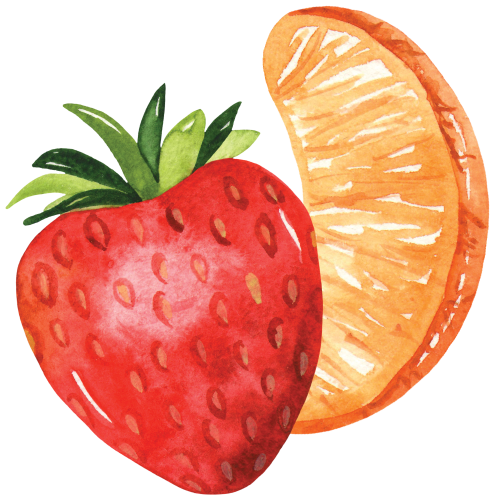 Watercolor of a strawberry and an orange slice