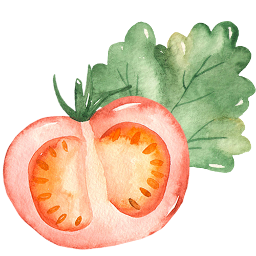 Tomato and leaf watercolor